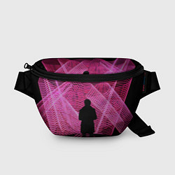 Поясная сумка Неоновые розовые волны и силуэт человека, цвет: 3D-принт