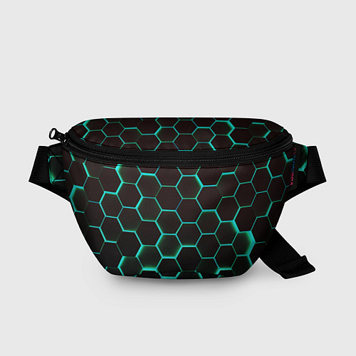Поясная сумка Соты на зеленом неоновом фоне / 3D-принт – фото 1