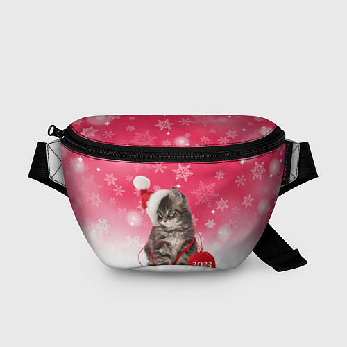 Поясная сумка Новогодний котенок на розовом фоне / 3D-принт – фото 1