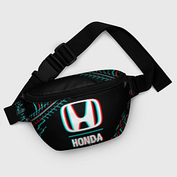 Поясная сумка Значок Honda в стиле glitch на темном фоне, цвет: 3D-принт — фото 2