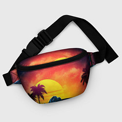 Поясная сумка Тропический остров на закате ретро иллюстрация, цвет: 3D-принт — фото 2