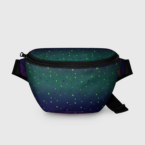 Поясная сумка Неоновые зеленые и сиреневые звезды на темно зелен / 3D-принт – фото 1