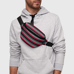 Поясная сумка Красно-черный полосатый современный узор, цвет: 3D-принт — фото 2