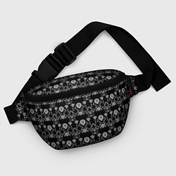 Поясная сумка Черно-белый цветочный полосатый ретро узор, цвет: 3D-принт — фото 2