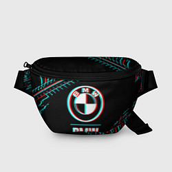 Поясная сумка Значок BMW в стиле glitch на темном фоне, цвет: 3D-принт