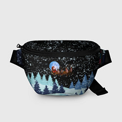 Поясная сумка Санта на оленях в ночном небе, цвет: 3D-принт