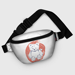 Поясная сумка Плюшевый мишка на акварельном красном фоне, цвет: 3D-принт — фото 2