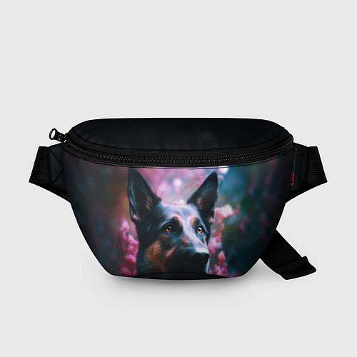 Поясная сумка Овчарка в розовых цветах / 3D-принт – фото 1