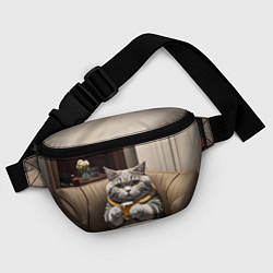 Поясная сумка Кот сидит на диване с напитком, цвет: 3D-принт — фото 2