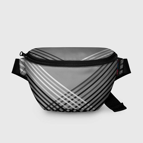 Поясная сумка Косые черно-белые полосы на сером / 3D-принт – фото 1