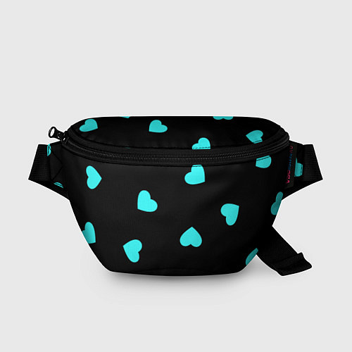 Поясная сумка С голубыми сердечками на черном / 3D-принт – фото 1