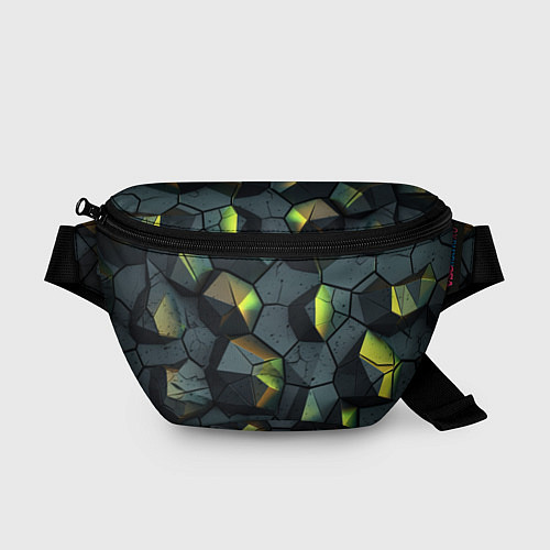 Поясная сумка Черная текстура с зелеными камнями / 3D-принт – фото 1