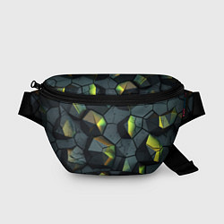 Поясная сумка Черная текстура с зелеными камнями, цвет: 3D-принт