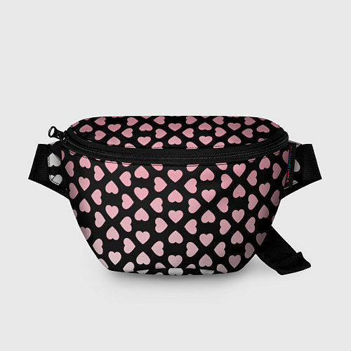 Поясная сумка Розовые сердечки на чёрном / 3D-принт – фото 1