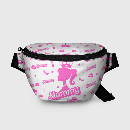 Поясная сумка Мамочка - силуэт барби: паттерн розовый на белом ф / 3D-принт – фото 1