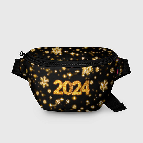 Поясная сумка Новый 2024 год - золотые снежинки / 3D-принт – фото 1
