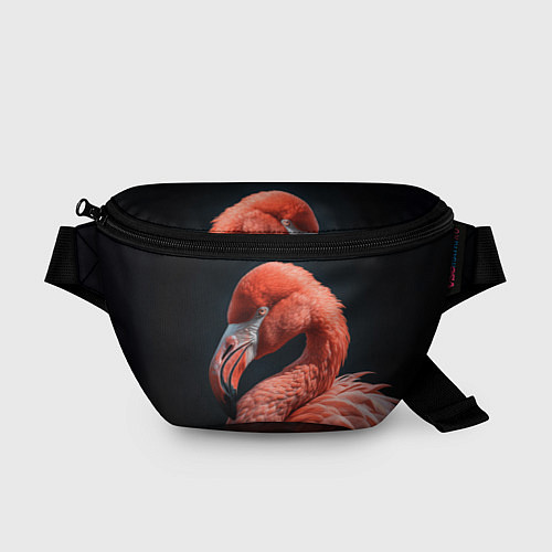 Поясная сумка Розовый фламинго на черном фоне / 3D-принт – фото 1