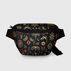 Поясная сумка Абстрактный узор в славянском стиле на тёмном фоне, цвет: 3D-принт