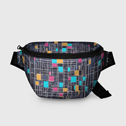 Поясная сумка Белые полосы и разноцветные квадраты, цвет: 3D-принт