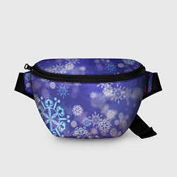 Поясная сумка Крупные снежинки на фиолетовом