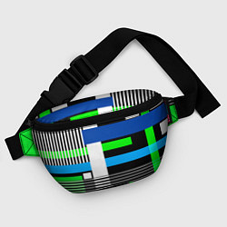 Поясная сумка Геометрический узор сине -зеленый в стиле пэчворк, цвет: 3D-принт — фото 2