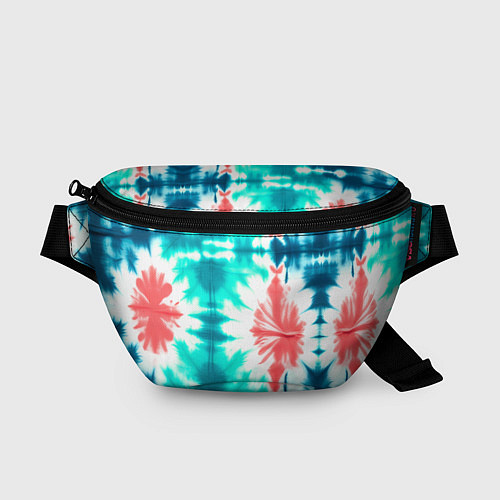 Поясная сумка Тай дай разводы бирюзовые с коралловым и синим / 3D-принт – фото 1