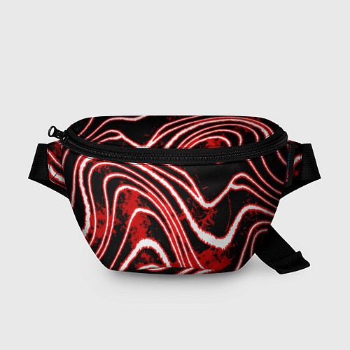 Поясная сумка Абстракция - Бело-красные линии на черном фоне / 3D-принт – фото 1