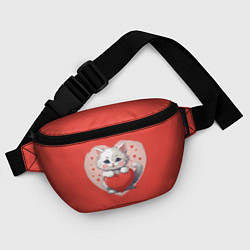 Поясная сумка Мультяшный котенок держит красное сердечко, цвет: 3D-принт — фото 2