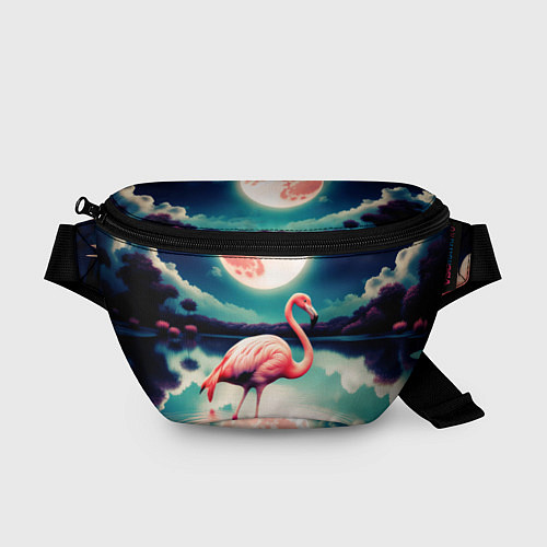 Поясная сумка Розовый фламинго на фоне луны / 3D-принт – фото 1