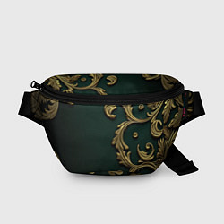 Поясная сумка Лепнина золотые узоры на зеленой ткани, цвет: 3D-принт