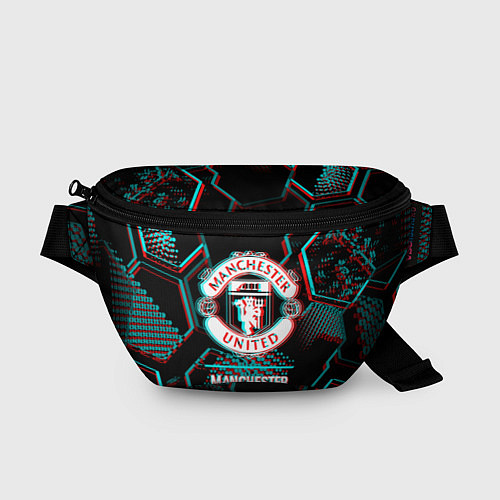 Поясная сумка Manchester United FC в стиле glitch на темном фоне / 3D-принт – фото 1