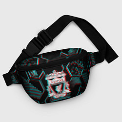 Поясная сумка Liverpool FC в стиле glitch на темном фоне, цвет: 3D-принт — фото 2