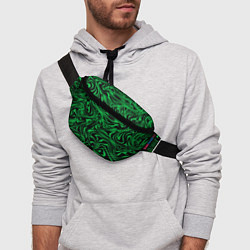 Поясная сумка Узор на черном фоне с ярким зеленым абстрактным ди, цвет: 3D-принт — фото 2