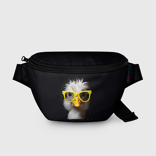 Поясная сумка Белый гусь в желтых очках на черном фоне / 3D-принт – фото 1