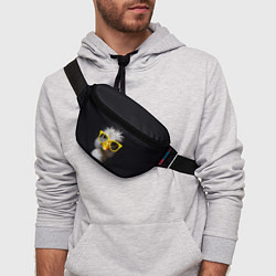 Поясная сумка Белый гусь в желтых очках на черном фоне, цвет: 3D-принт — фото 2