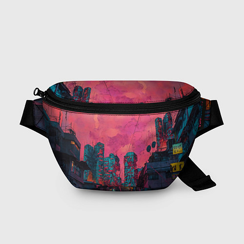 Поясная сумка Абстрактный город в неоновых цветах / 3D-принт – фото 1