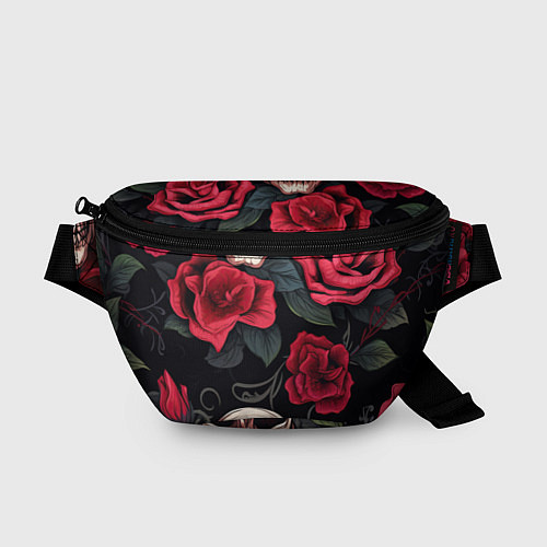 Поясная сумка Черепа с красными розами / 3D-принт – фото 1
