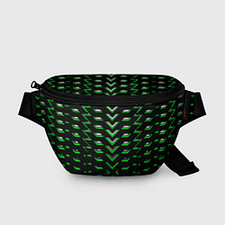 Поясная сумка Зелёно-белые полосы на чёрном фоне, цвет: 3D-принт