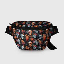 Поясная сумка Весёлые черепа в кустах, цвет: 3D-принт