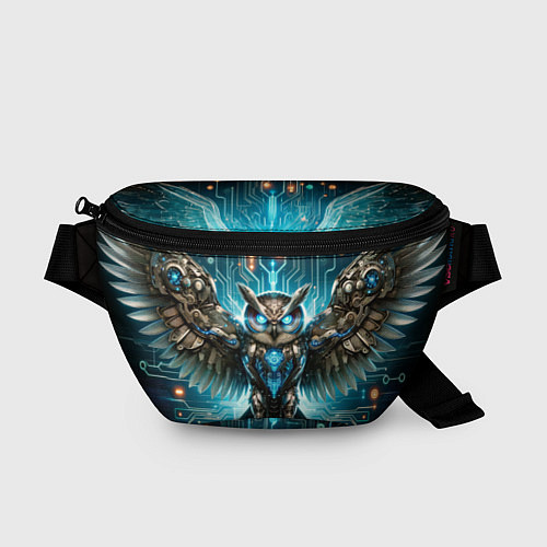 Поясная сумка Величественная кибернетическая сова на фоне футури / 3D-принт – фото 1