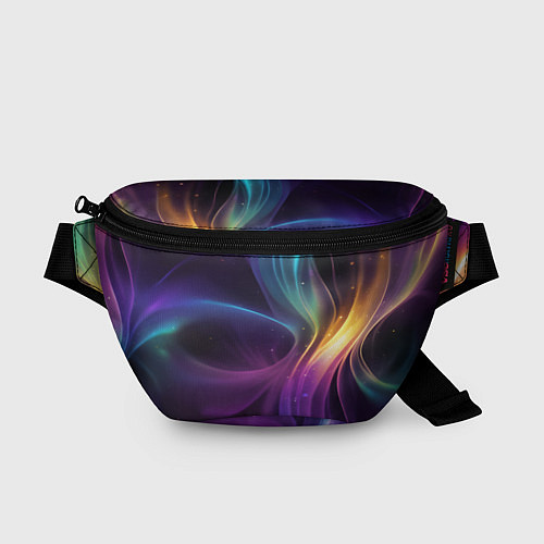 Поясная сумка Радужные неоновые волны и разводы на черном фоне / 3D-принт – фото 1