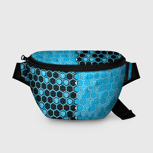 Поясная сумка Техно-киберпанк шестиугольники голубой и чёрный / 3D-принт – фото 1