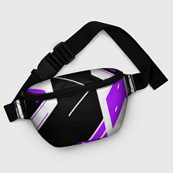 Поясная сумка Бело-фиолетовые полосы на чёрном фоне, цвет: 3D-принт — фото 2