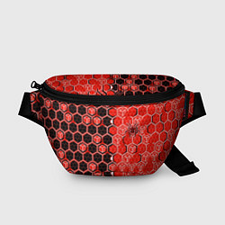 Поясная сумка Техно-киберпанк шестиугольники красный и чёрный с, цвет: 3D-принт