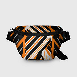 Поясная сумка Чёрно-оранжевые полосы на белом фоне, цвет: 3D-принт