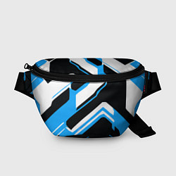 Поясная сумка Бело-голубые линии на чёрном фоне, цвет: 3D-принт