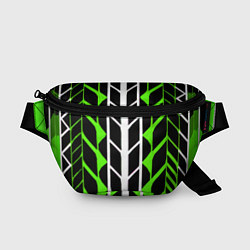 Поясная сумка Бело-зелёные линии на чёрном фоне, цвет: 3D-принт