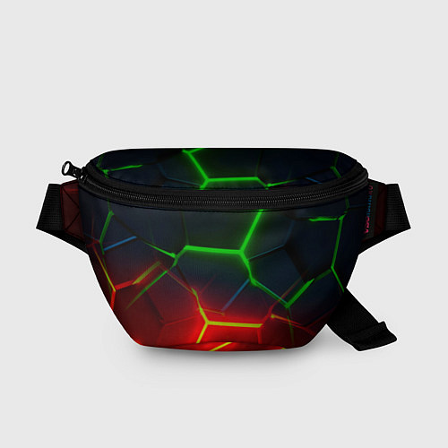 Поясная сумка Зеленые и красные неоновые плиты в разломе / 3D-принт – фото 1