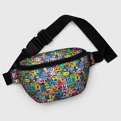 Поясная сумка Весёлые лица абстрактные, цвет: 3D-принт — фото 2
