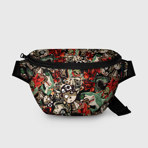 Поясная сумка Граффити плюшевого медведя среди акул азарта / 3D-принт – фото 1